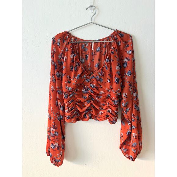 Free People Final Rose Chiffon Long Sleeve Blouse Crop Rust Size S $118 - Picture 3 of 7